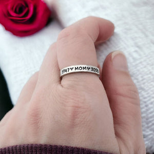 Personalized Name Date Wings Heart Memorial Stackable Ring