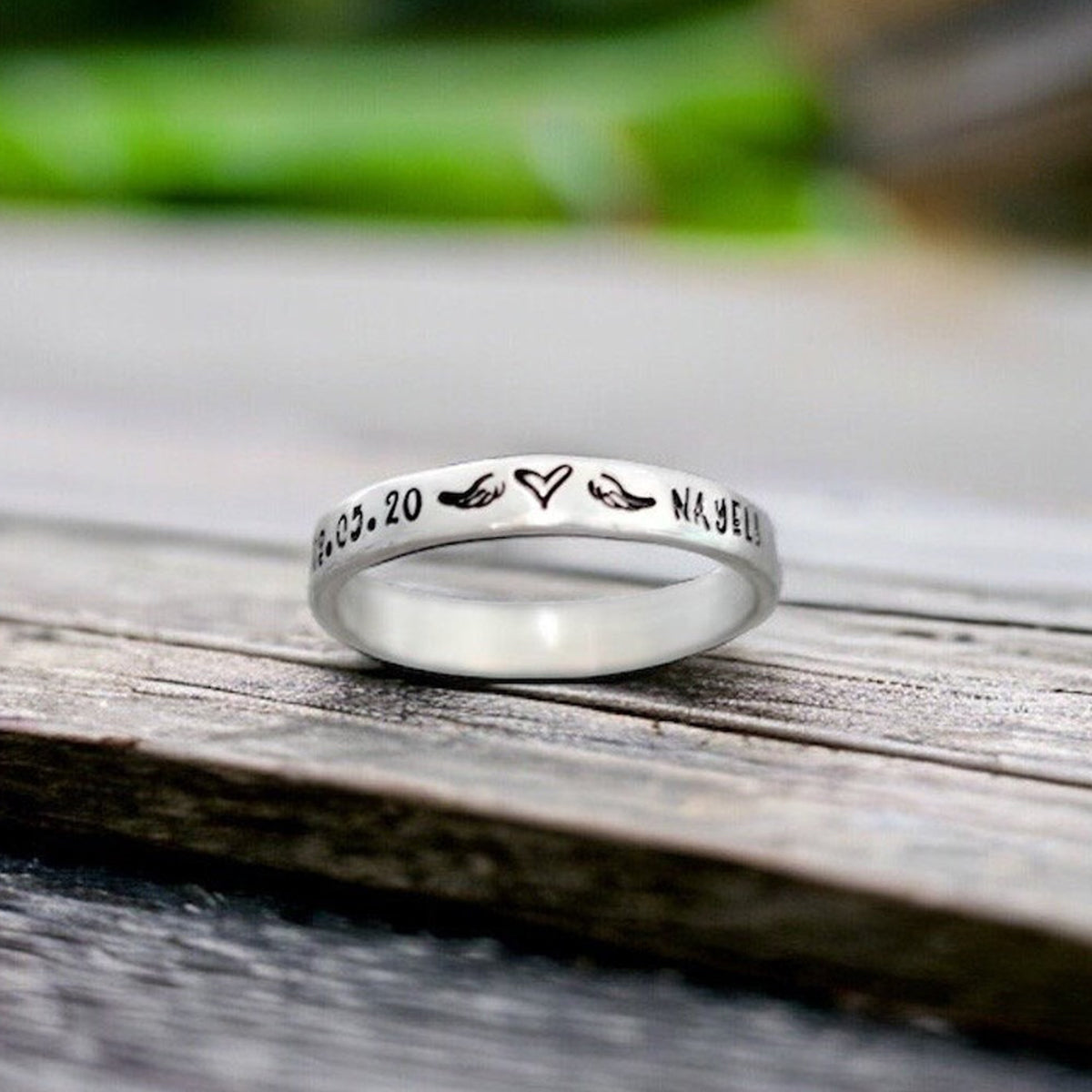 Personalized Name Date Wings Heart Memorial Stackable Ring