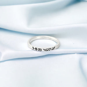 Personalized Name Date Wings Heart Memorial Stackable Ring