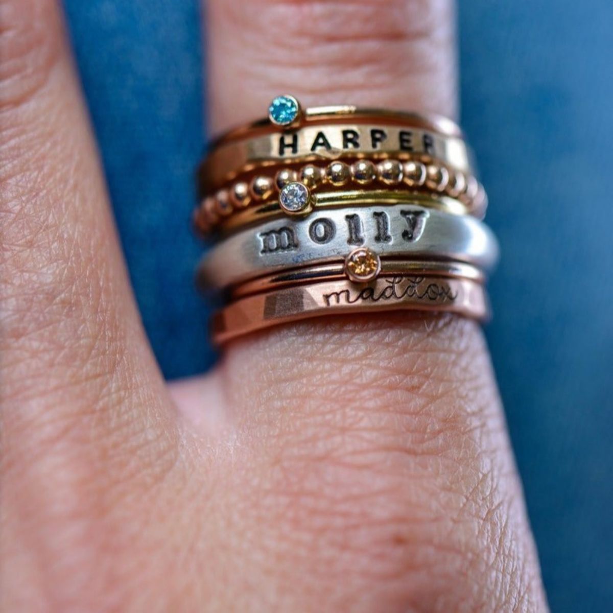 Personalized Mixed Metal Stackable Name Birthstone Ring Gifts