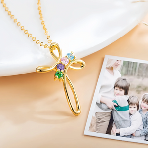 Personalized Cross Necklace with Custom Birthstones