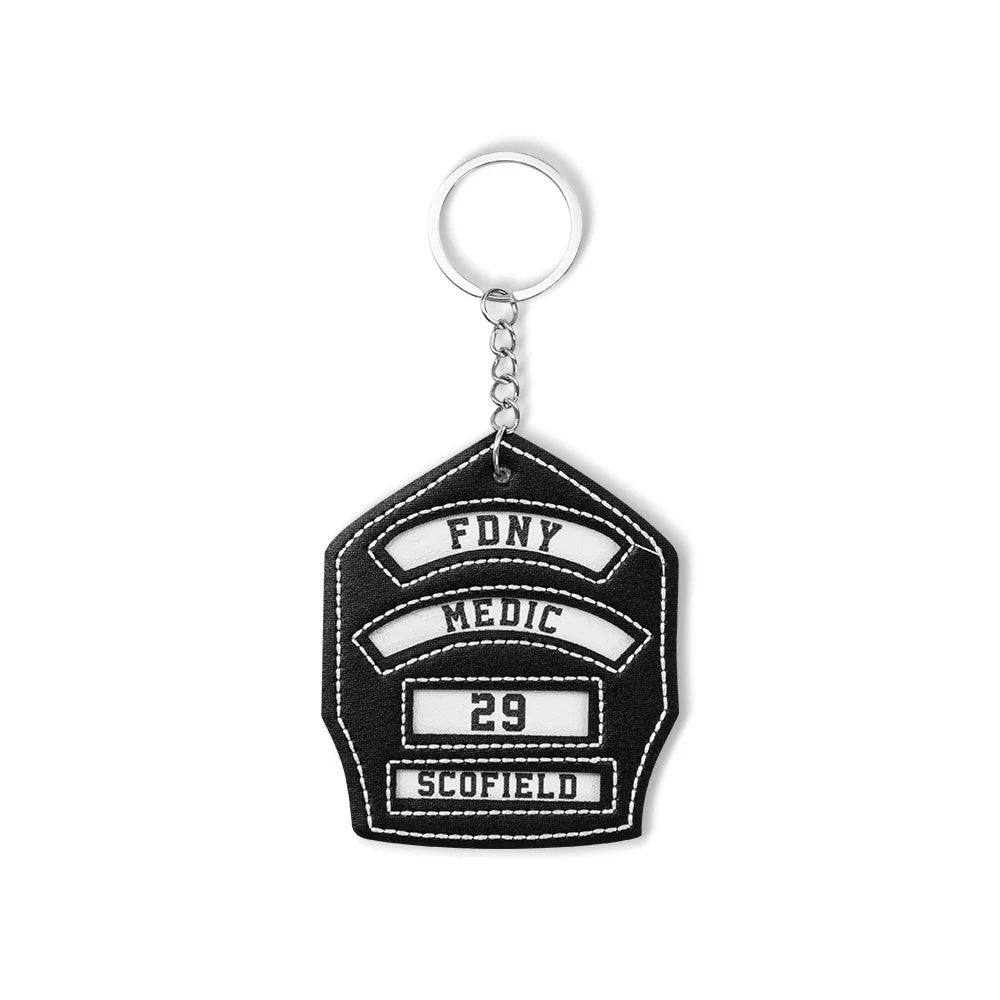 Personalized Leather Firefighter Helmet Shield Keychain