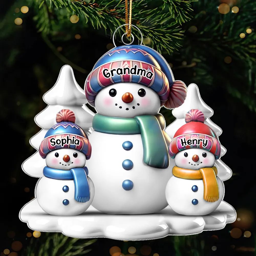 Winter Grandma & Grandkids Snowmen Christmas Personalized Acrylic Ornament