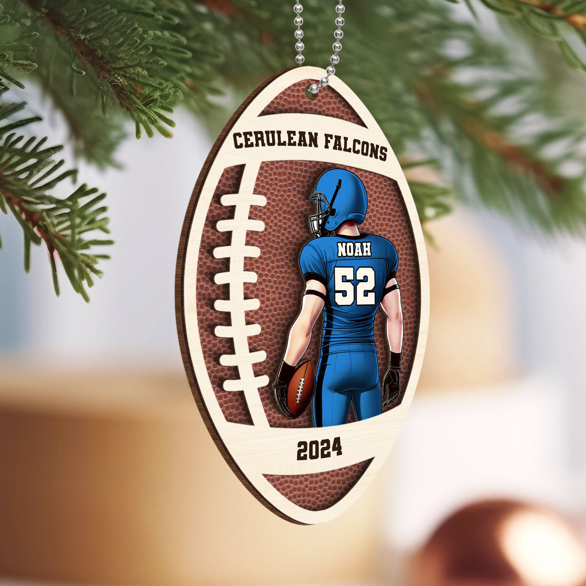 Personalized 2 Layered Wooden Sports Football Ornament