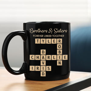 Brothers & Sisters Forever Linked Together Crossword Puzzle Art Personalized Mug