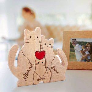 Personalized Wooden Cute Love Hug Cat Family Puzzle