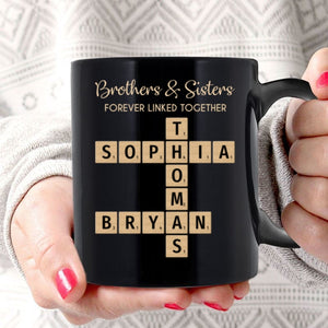 Brothers & Sisters Forever Linked Together Crossword Puzzle Art Personalized Mug