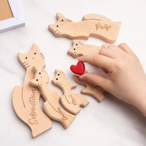 Personalized Wooden Cute Love Hug Cat Family Puzzle