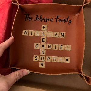 Personalized Family Crossword Puzzle Leather Valet Tray