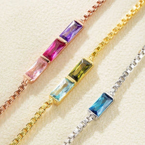 Personalized 1-6 Baguette Birthstones Dainty Bracelet