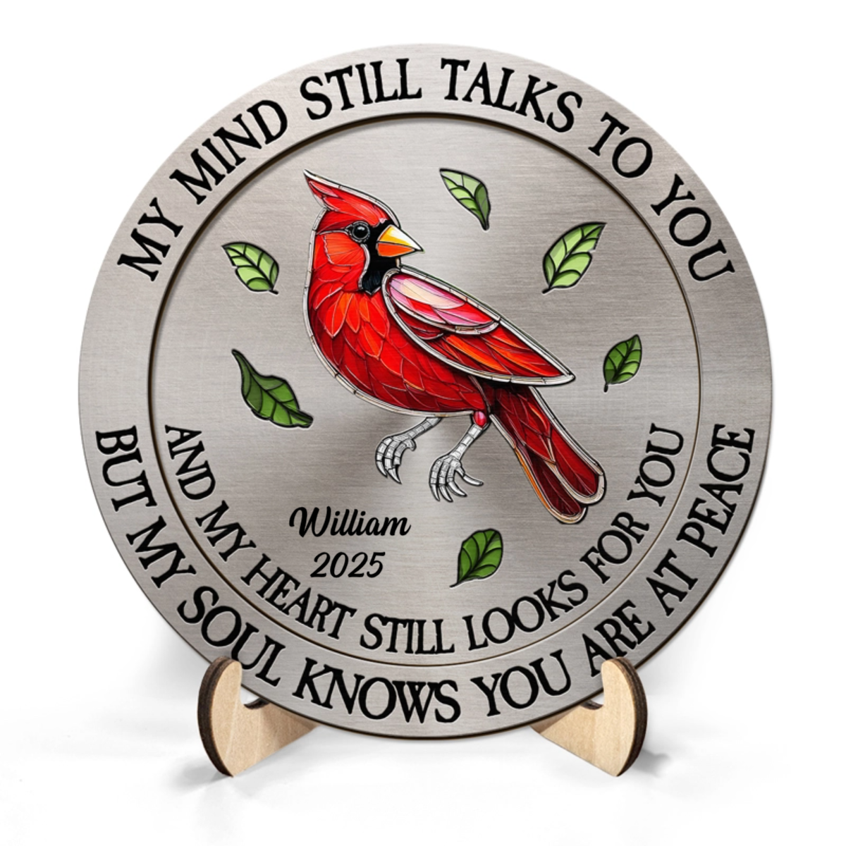 Memorial My Mind Still Talks To You - Personalized 2-Layered Wooden Plaque With Stand