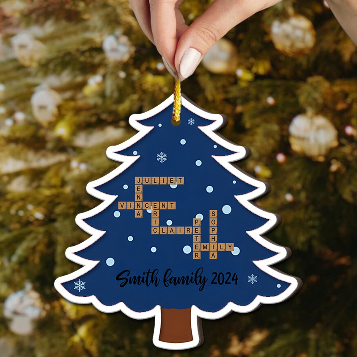 Personalized Family Name Crossword Christmas Tree 2-Layer Wooden Ornament