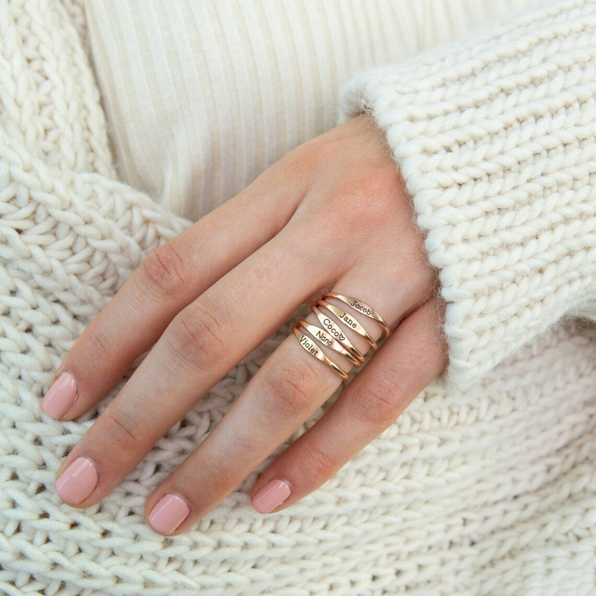 Personalized Dainty Name Stacking Ring Gift for Mom Grandma