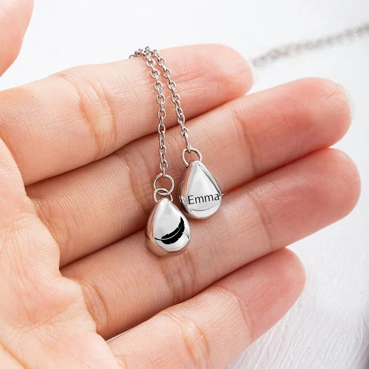 Personalized Double Urn Teardrop Pendant Necklace for Ashes Cremation Jewelry Keepsake