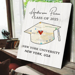 Personalized Graduation Gift Canvas Poster, University Map Print