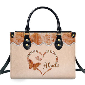 Happiness Is Being - Personalized Custom Leather Bag For Grandma