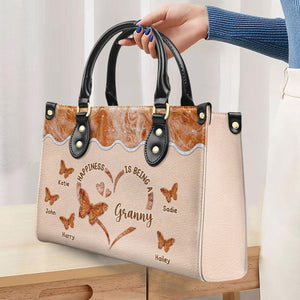 Happiness Is Being - Personalized Custom Leather Bag For Grandma