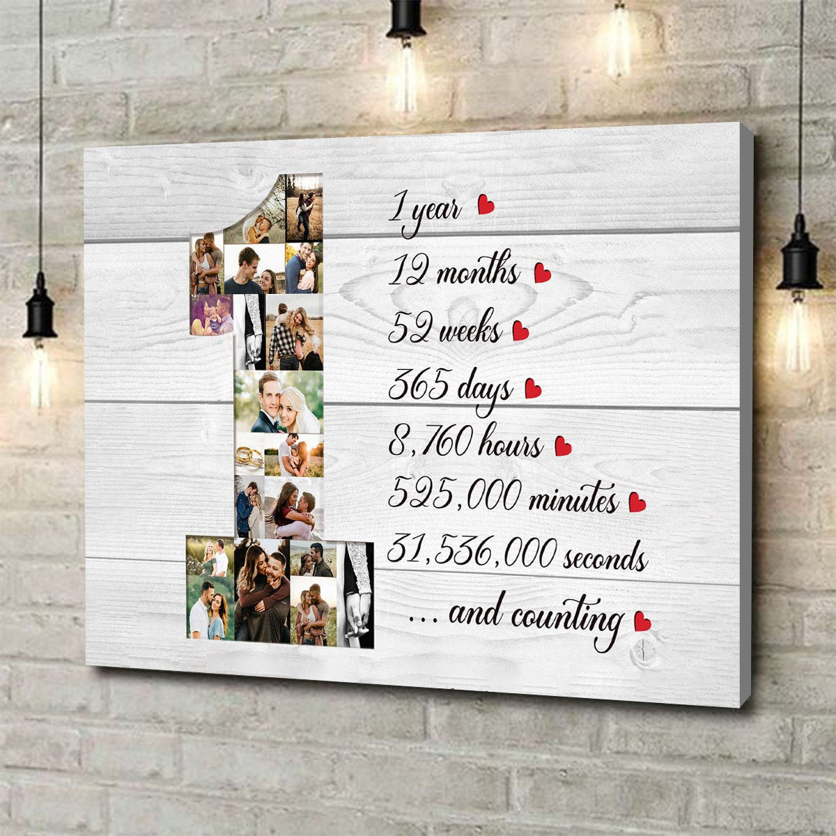 Personalized Couple 1 Year Anniversary Photo Collage Canvas Poster