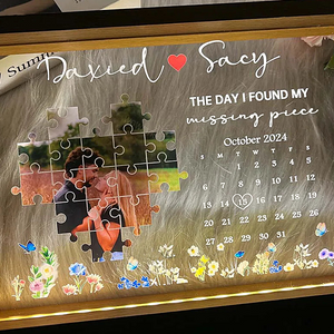 The Day I Found My Missing Piece - Personalized LED Light Wooden Frame Gift For Couple