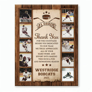 Hockey Photo Collage Personalized Canvas/Poster, High School Hockey Coach Thank You Gift