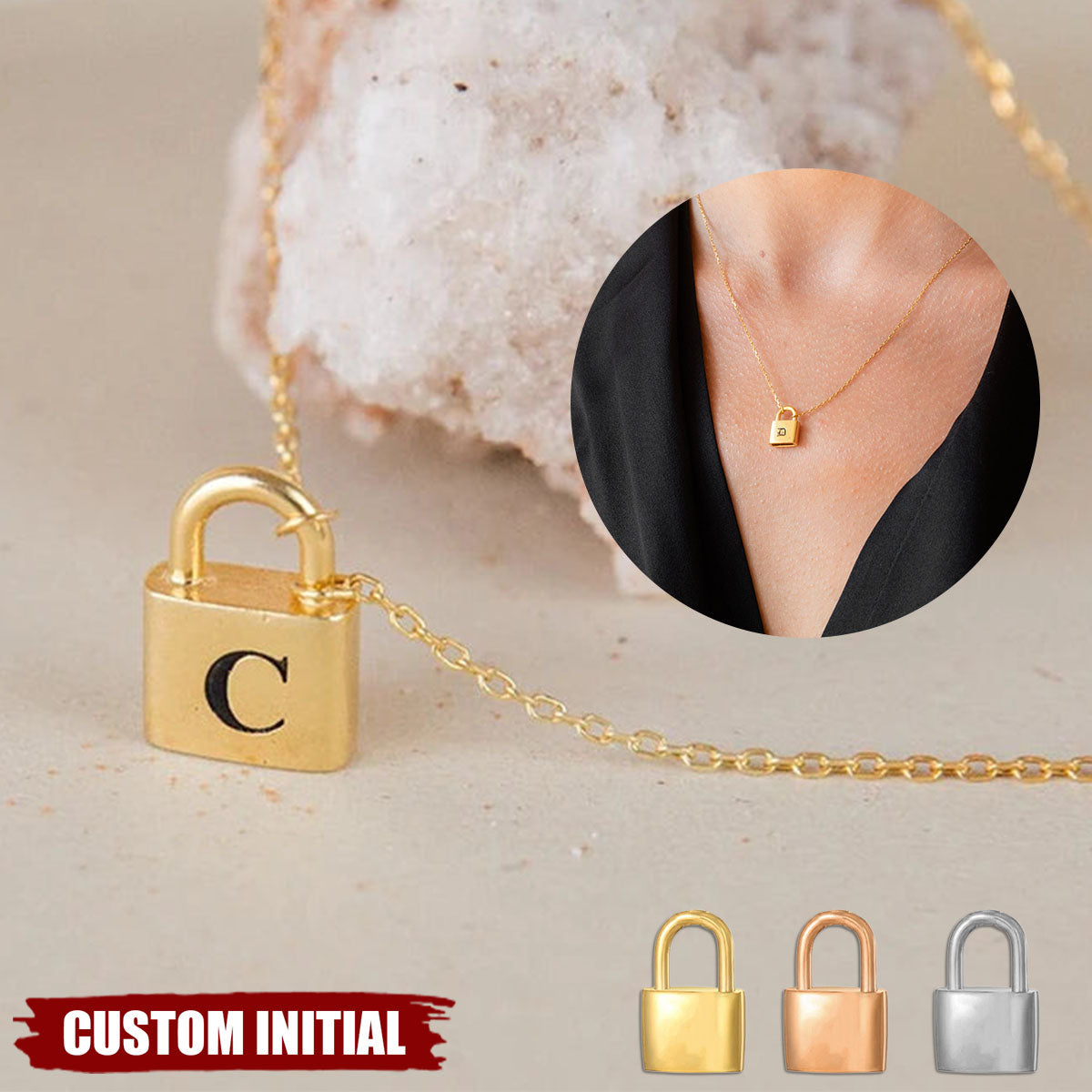 Minimalism Personalized Lock Initial Necklace