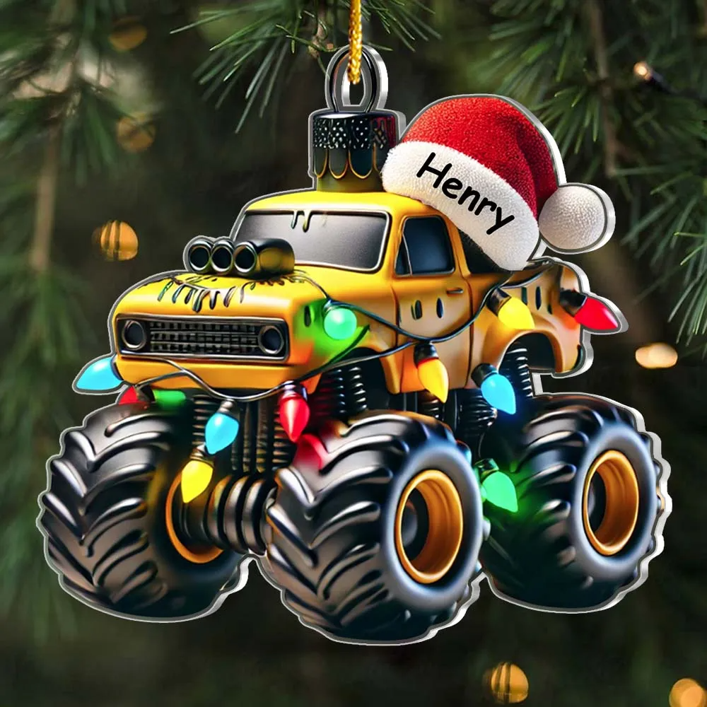 Monster Truck With Led Light Personalized Christmas Acrylic Ornament