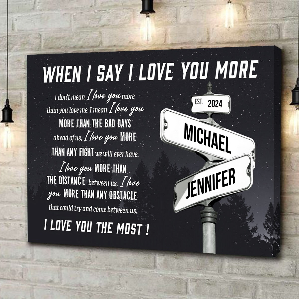 Personalized I Love You More Names Date on Street Sign Canvas Poster