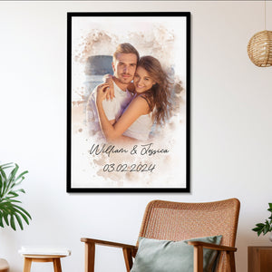 Personalized Watercolor Photo Couple Poster