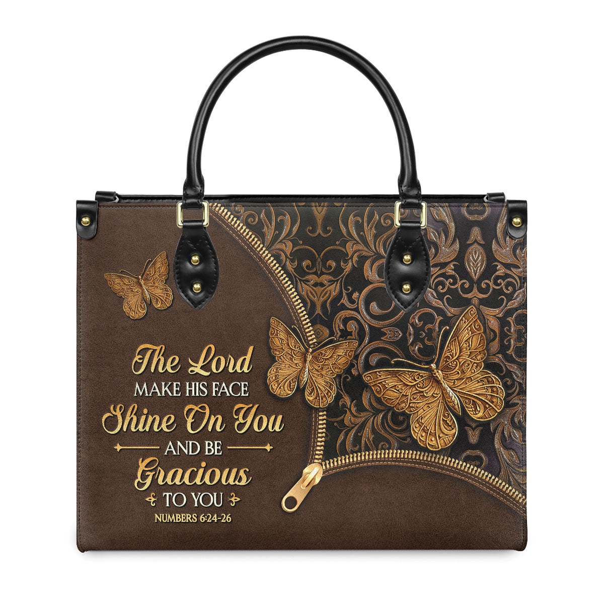 Personalized The Lord make his face shine on you and be gracious-Bible Verse Leather Bag