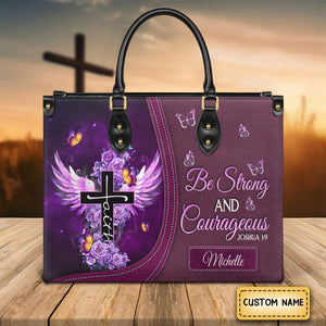 Personalized Be strong and courageous-Bible Verse Leather Bag