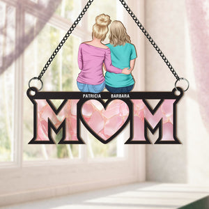 Mom, Children Sitting, Mother's Day Gift For Mom - Personalized Window Hanging Suncatcher Ornament