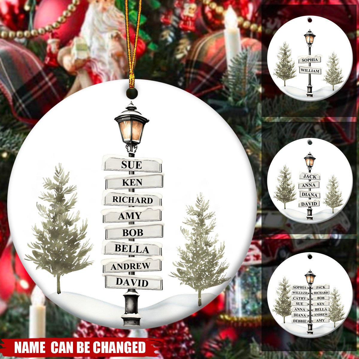 Personalized Christmas Family Tree Sign Ceramic Ornament