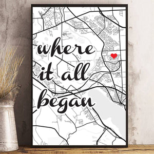 Personalized Where It All Began Square Map Canvas Print