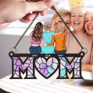 Mom, Children Sitting, Mother's Day Gift For Mom - Personalized Window Hanging Suncatcher Ornament