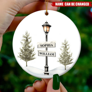 Personalized Christmas Family Tree Sign Ceramic Ornament