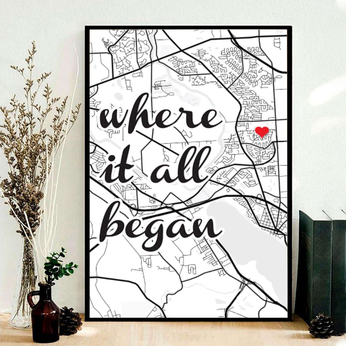 Personalized Where It All Began Square Map Canvas Print