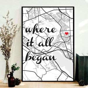 Personalized Where It All Began Square Map Canvas Print