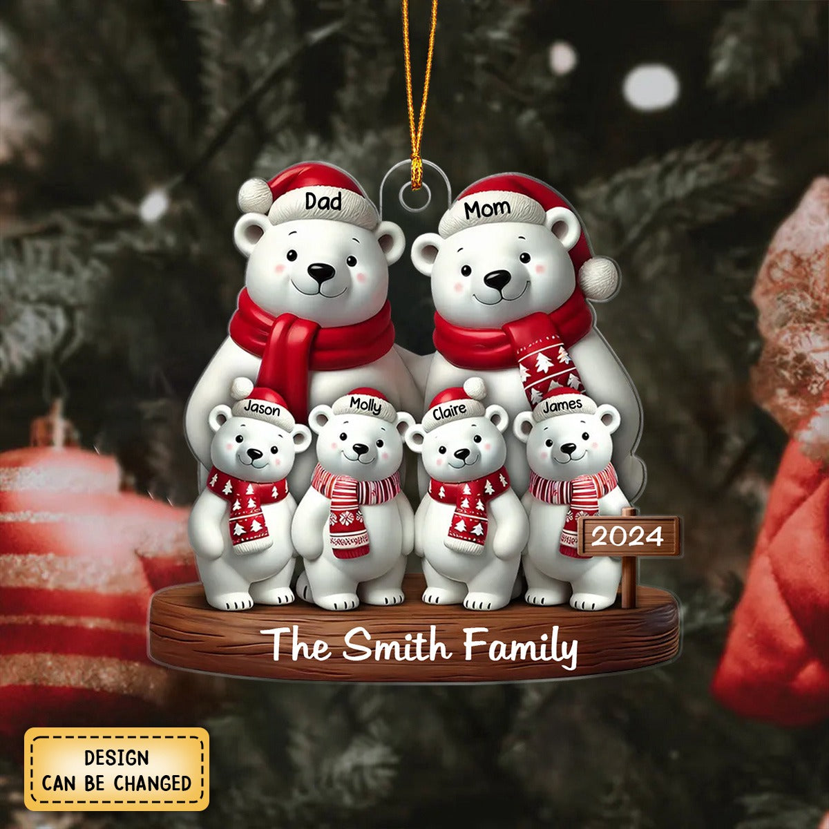 Polar Bears Christmas Family Personalized Acrylic Ornament