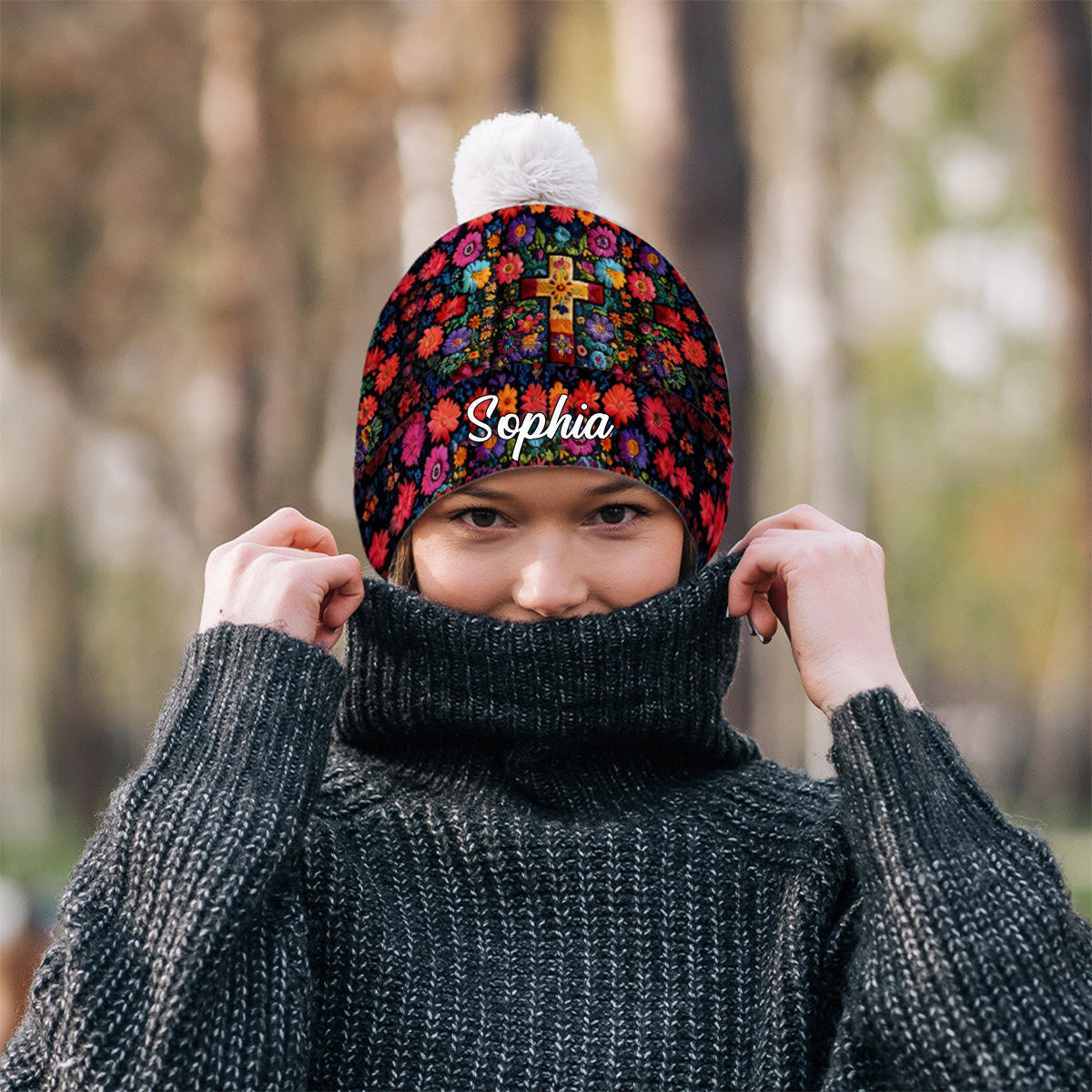 Floral Cross - Personalized Christian Beanie Hat