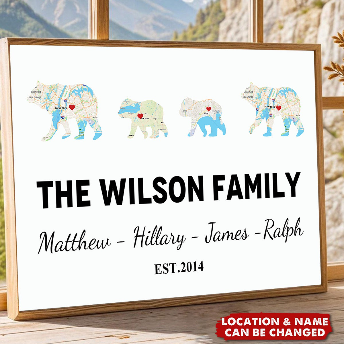 Bear Family Retro Map Personalized Poster