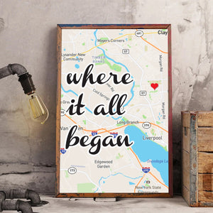 Personalized Where It All Began Square Map Canvas Print