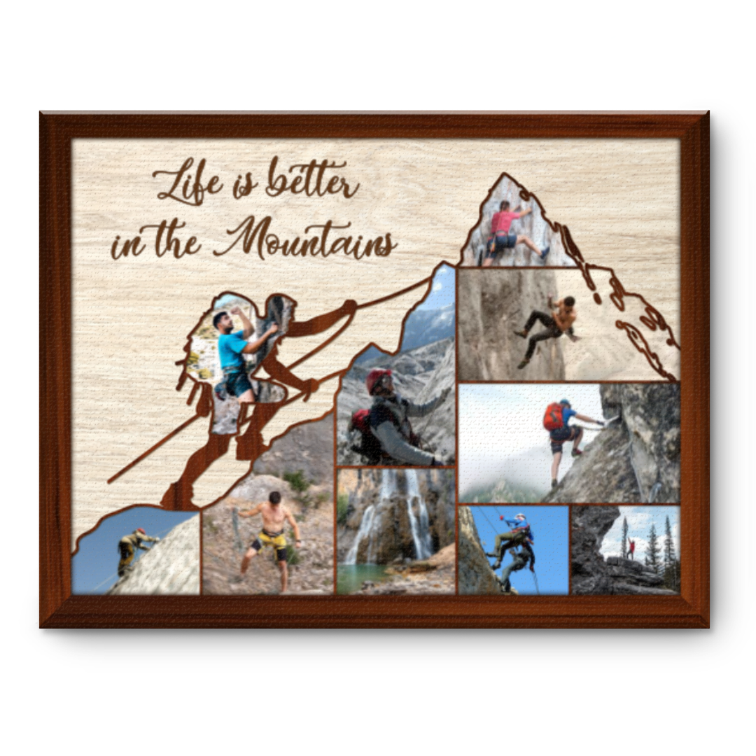 Life Is Better In The Mountains - Personalized Rock Climber Photo Collage Canvas Poster