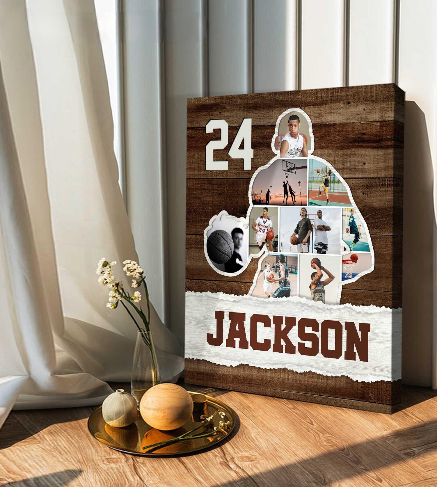 Photo Collage Personalized Canvas/Poster, Basketball Player Gift For Son Niece Grandson