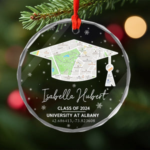 Campus Map Crystal - Personalized Glass Ornament, Custom University Map Graduation Gift