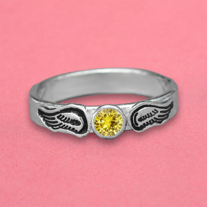 For Memorial - Personalized Name & Birthstone Angel Wing Ring