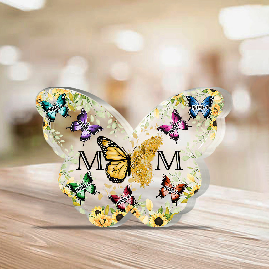 Mom And Kids Floral Butterflies - Personalized Gift For Mother Custom Shaped Acrylic Plaque