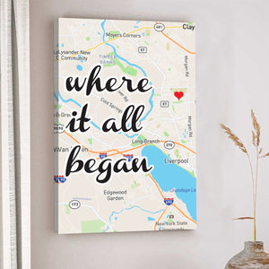 Personalized Where It All Began Square Map Canvas Print