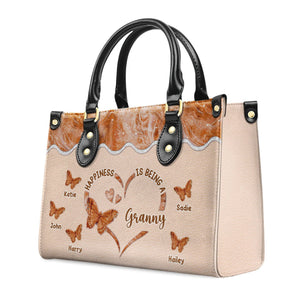 Happiness Is Being - Personalized Custom Leather Bag For Grandma