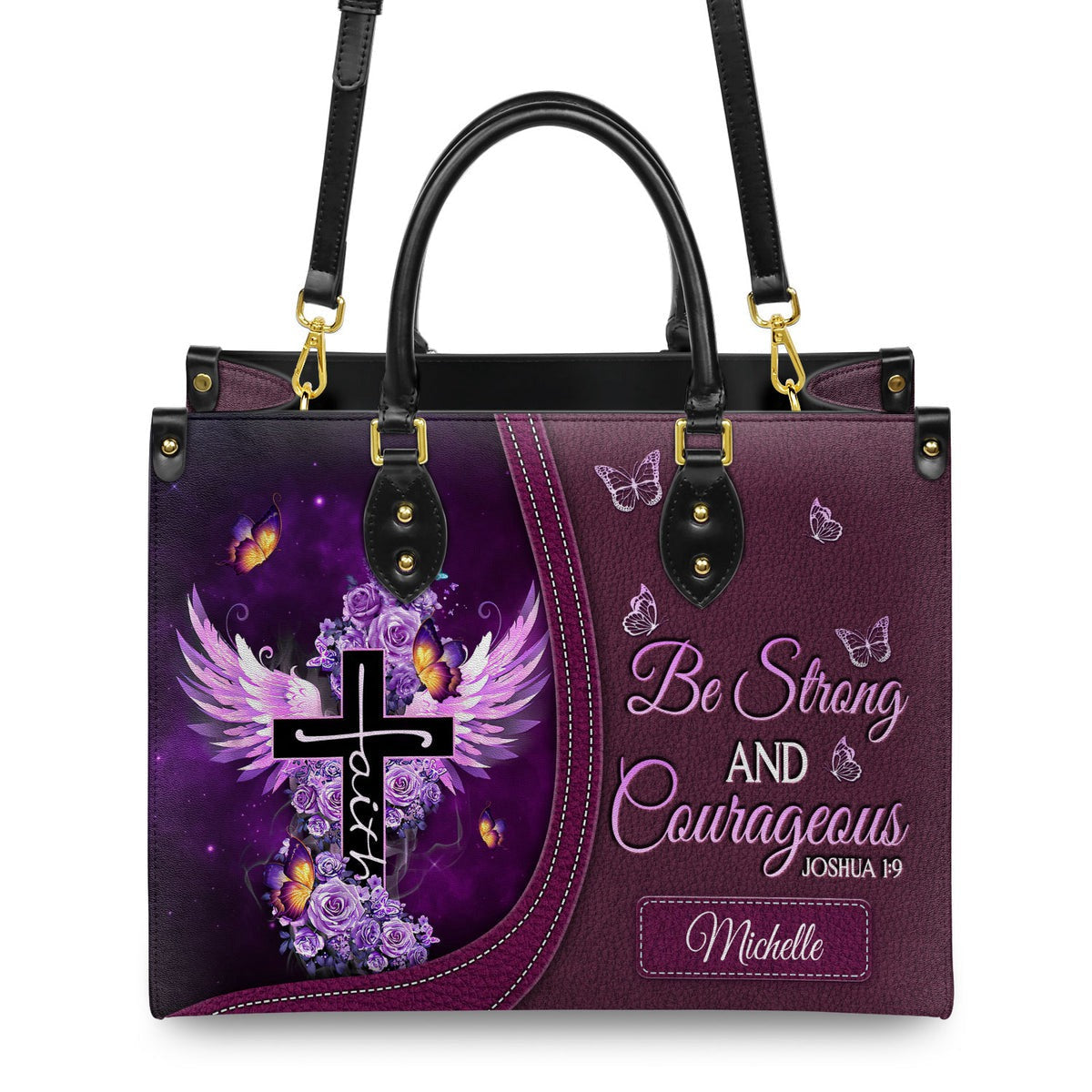 Personalized Be strong and courageous-Bible Verse Leather Bag