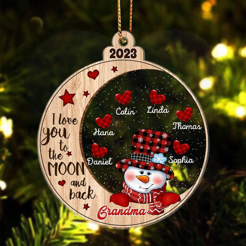 I Love You To The Moon And Back Grandma Snowman - Personalized Acrylic Christmas Ornament